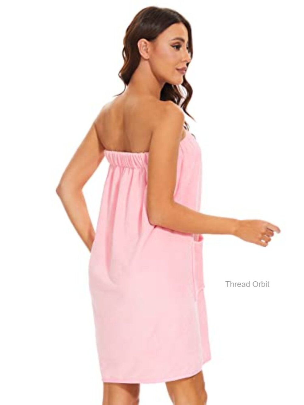 Terry Cloth Shower Wrap Robe Knee-Length Snap Closure Pockets - Picture 2 of 5